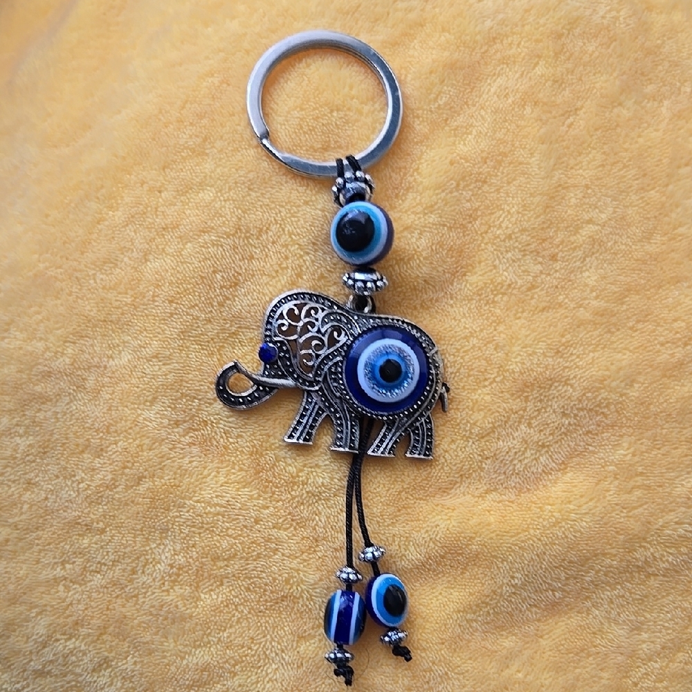 Elephant Keychain with Evil Eye Charms